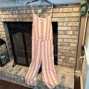 Matilda Jane multi stripe button front jumpsuit, multi, size Large, EUC